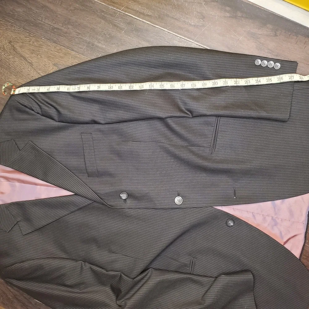 Billy London Mens Sport Coat 40L Black Pinstripe Poly Blend Blazer Jacket 2 Vent